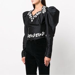 Batsheva Black Long Sleeve Puff-Sleeved Blouse in Size 6
